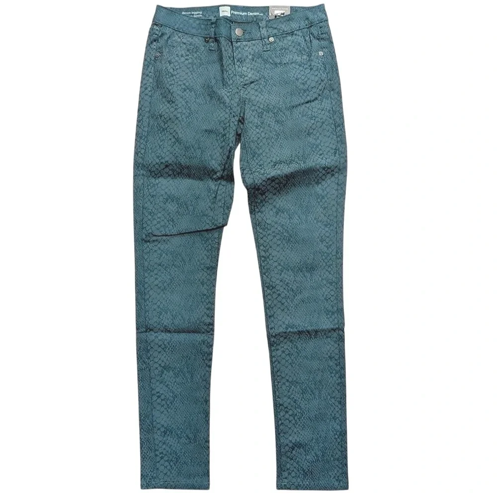 Mossimo Jeans 6 Denim Legging Skinny Aqua Teal Snakeskin Print Mid Rise NWT NEW - Picture 1 of 4